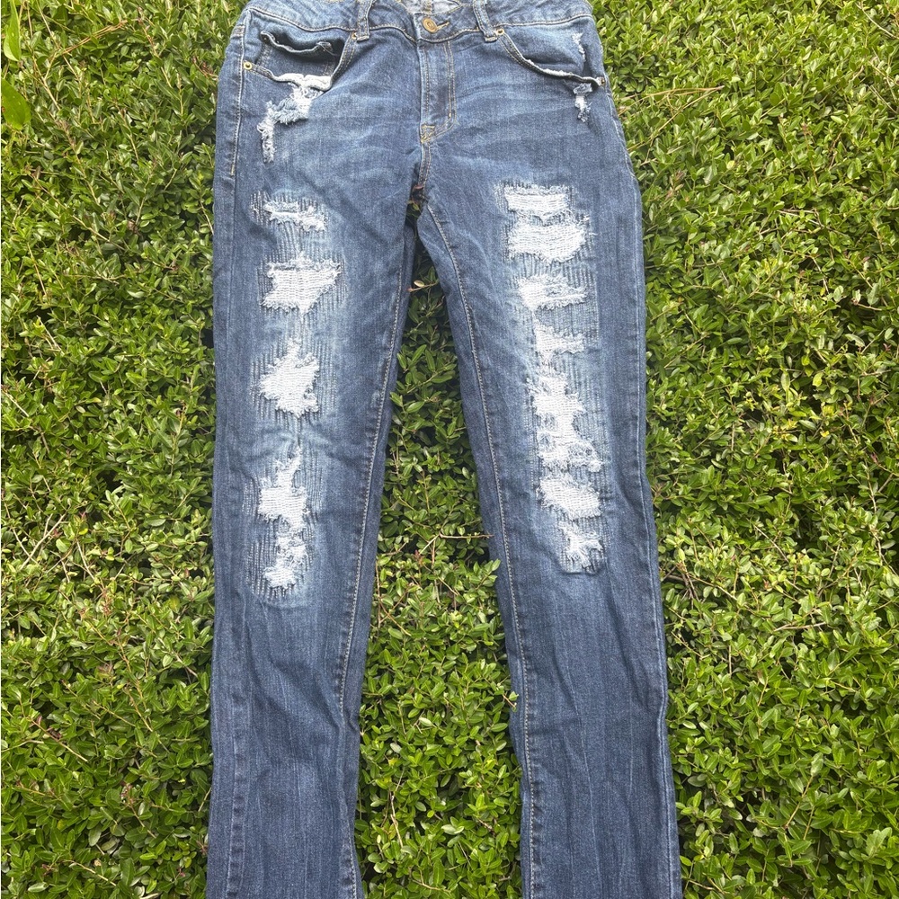 Distressed Men’s Slim Fit Blue Jeans | Size 32/32